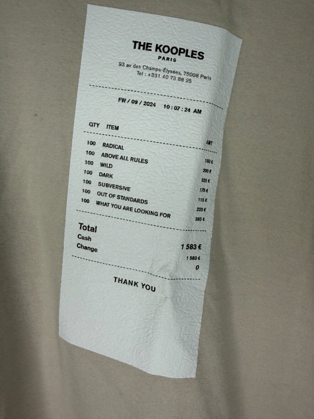 NWT The Kooples Receipt T-Shirt – Sand/White- Men's S/ Women's M- MSRP $195 - Picture 6 of 10